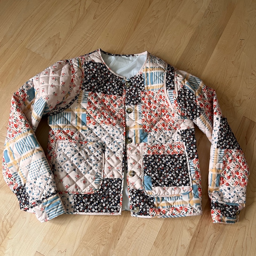 Quilted Patchwork Floral Jacket - Pink Multicolor